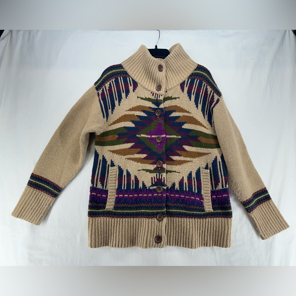Eddie Bauer Cardigan Sweater Aztec Southwest Alpaca Wool Blend Button Up Size XL